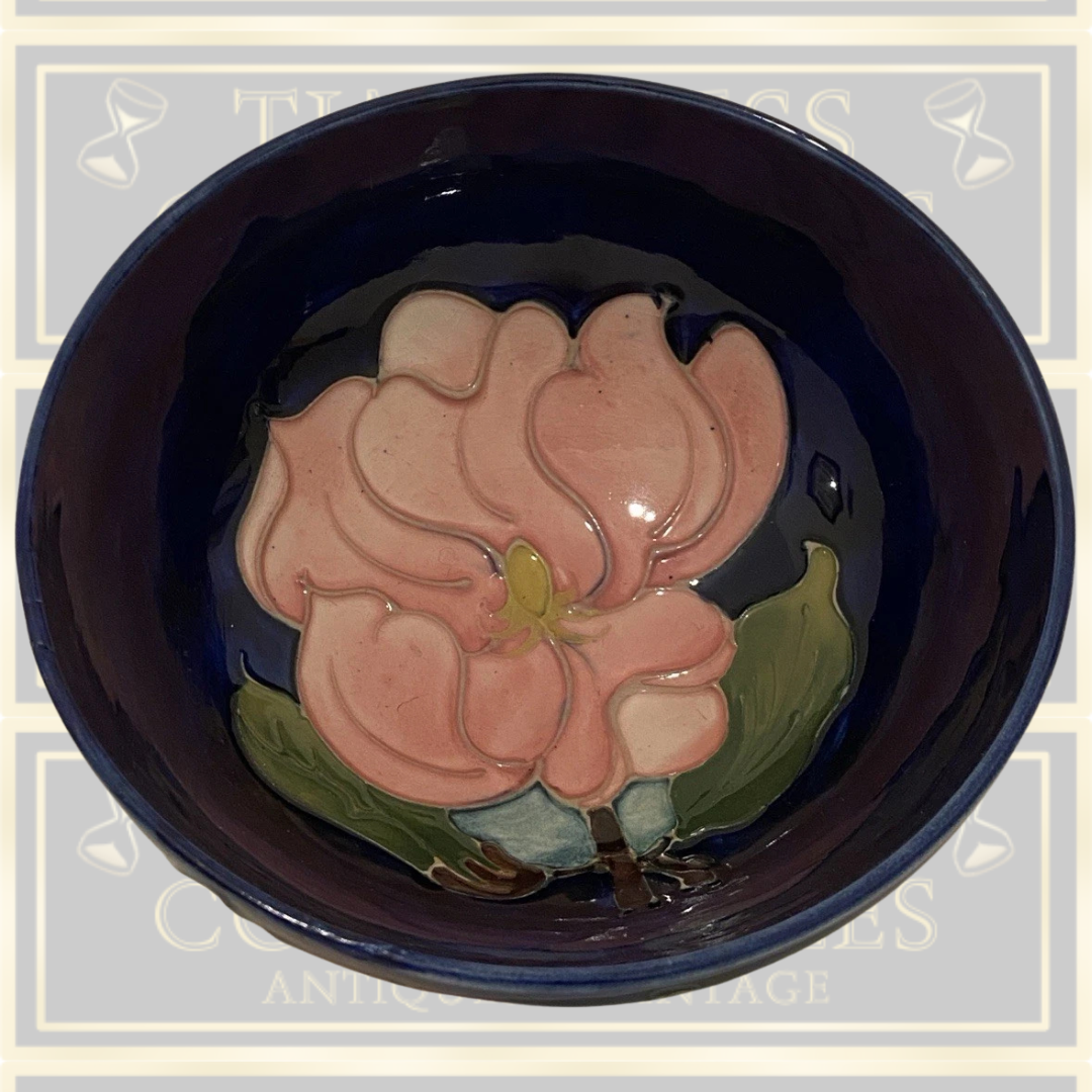 Vintage Cobalt Blue Pink Magnolia Moorcroft Signed Bowl,