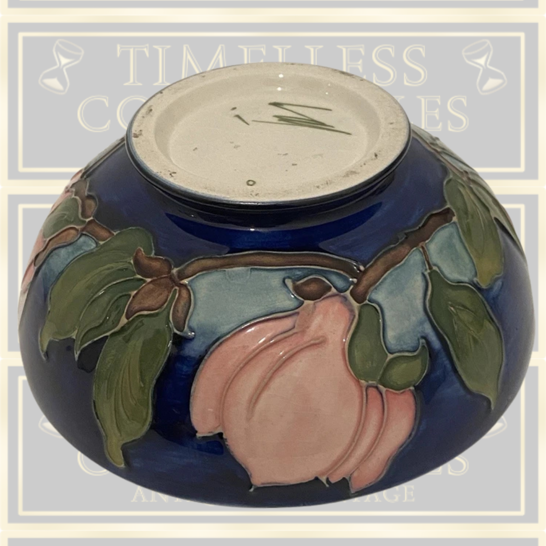Vintage Cobalt Blue Pink Magnolia Moorcroft Signed Bowl,