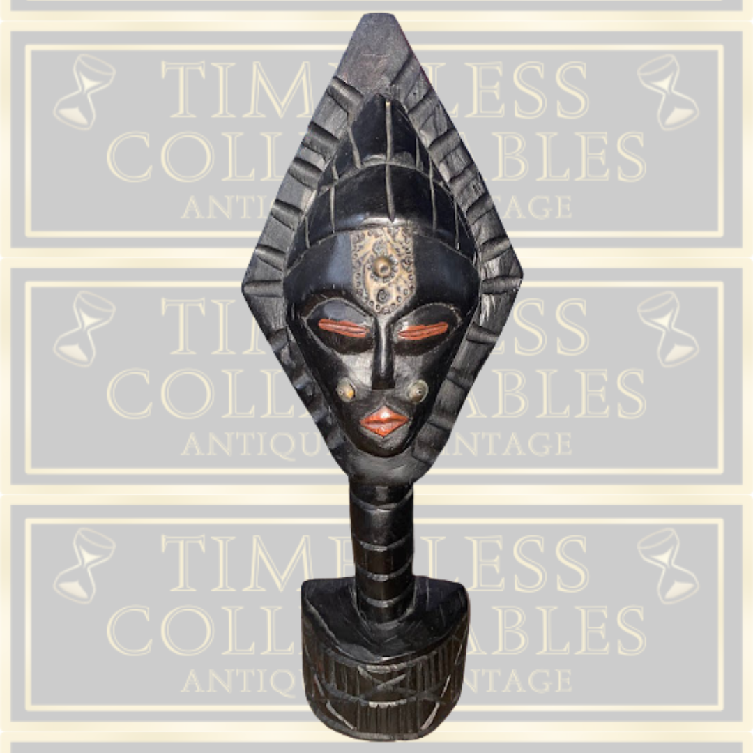 Vintage Hand Carved West African Tribal Head Figure