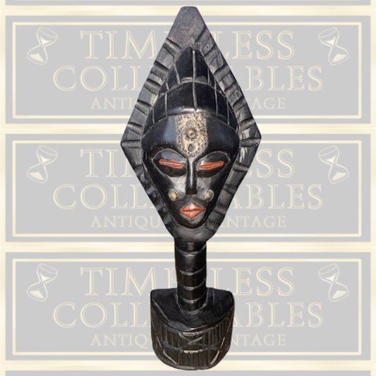 Vintage Hand Carved West African Tribal Head Figure