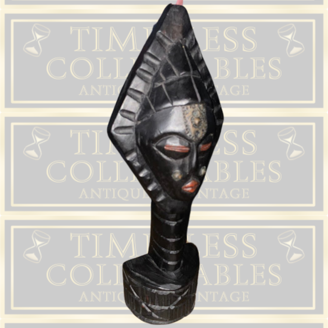 Vintage Hand Carved West African Tribal Head Figure