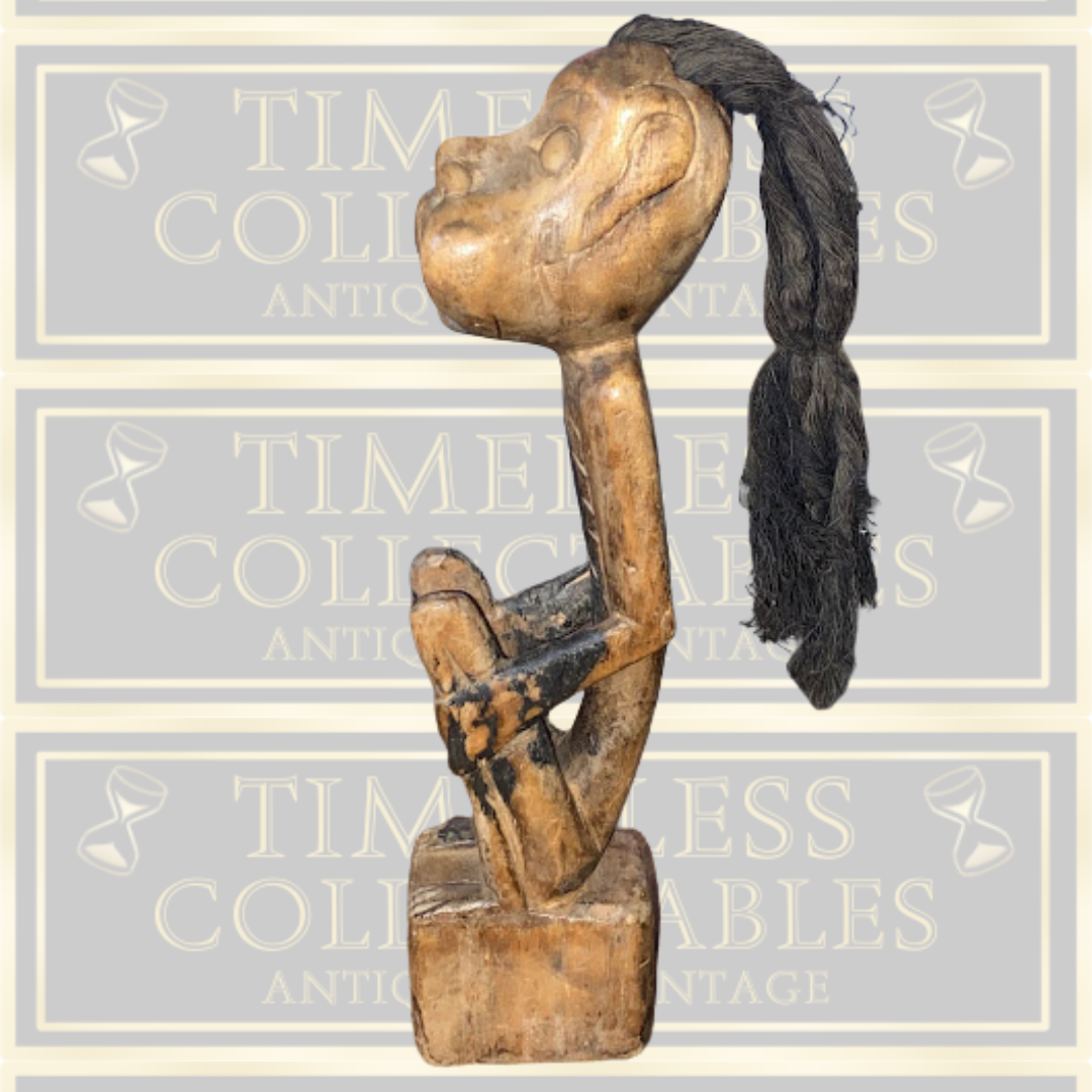 Vintage African Hand Carved Fertility Figure With Hair