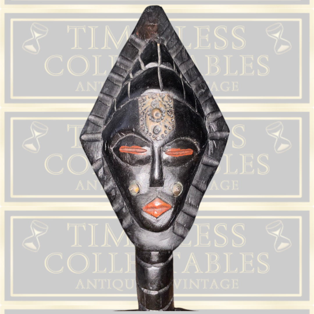 Vintage Hand Carved West African Tribal Head Figure