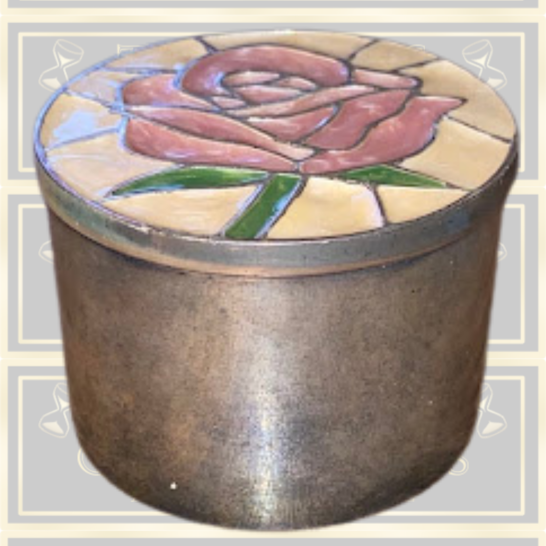 Vintage Metal Circular Pink Rose Enamel Trinket Box