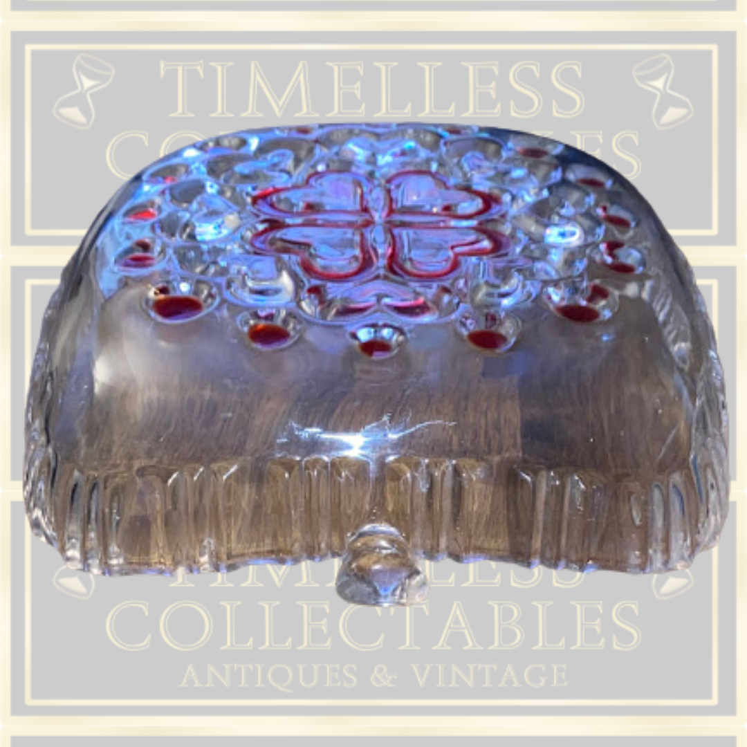 Vintage Red Heart Crystal Art Glass Square Dish