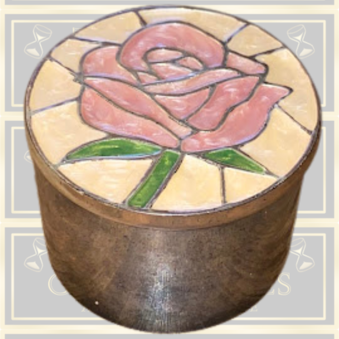 Vintage Metal Circular Pink Rose Enamel Trinket Box