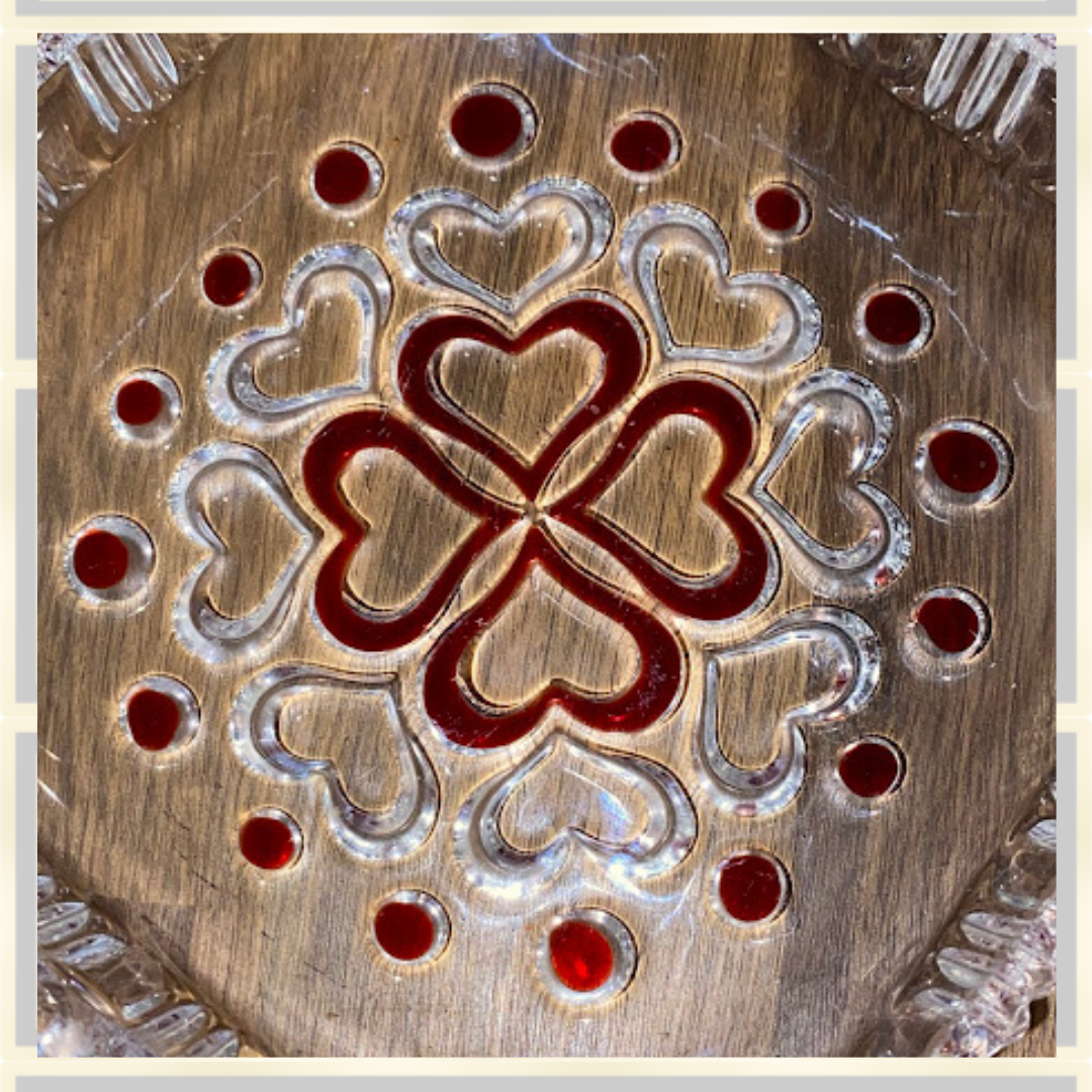Vintage Red Heart Crystal Art Glass Square Dish