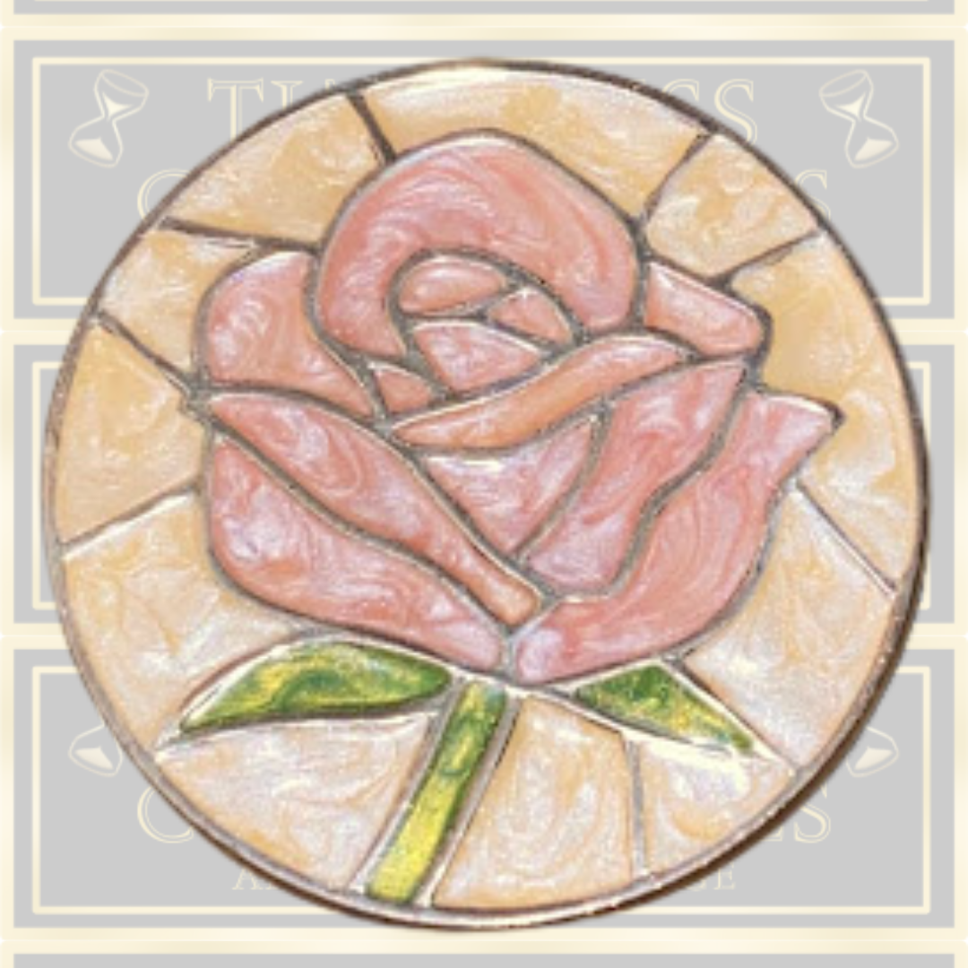 Vintage Metal Circular Pink Rose Enamel Trinket Box