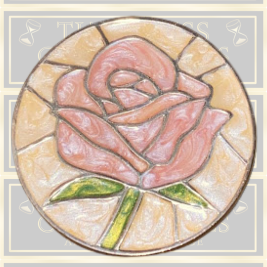 Vintage Metal Circular Pink Rose Enamel Trinket Box