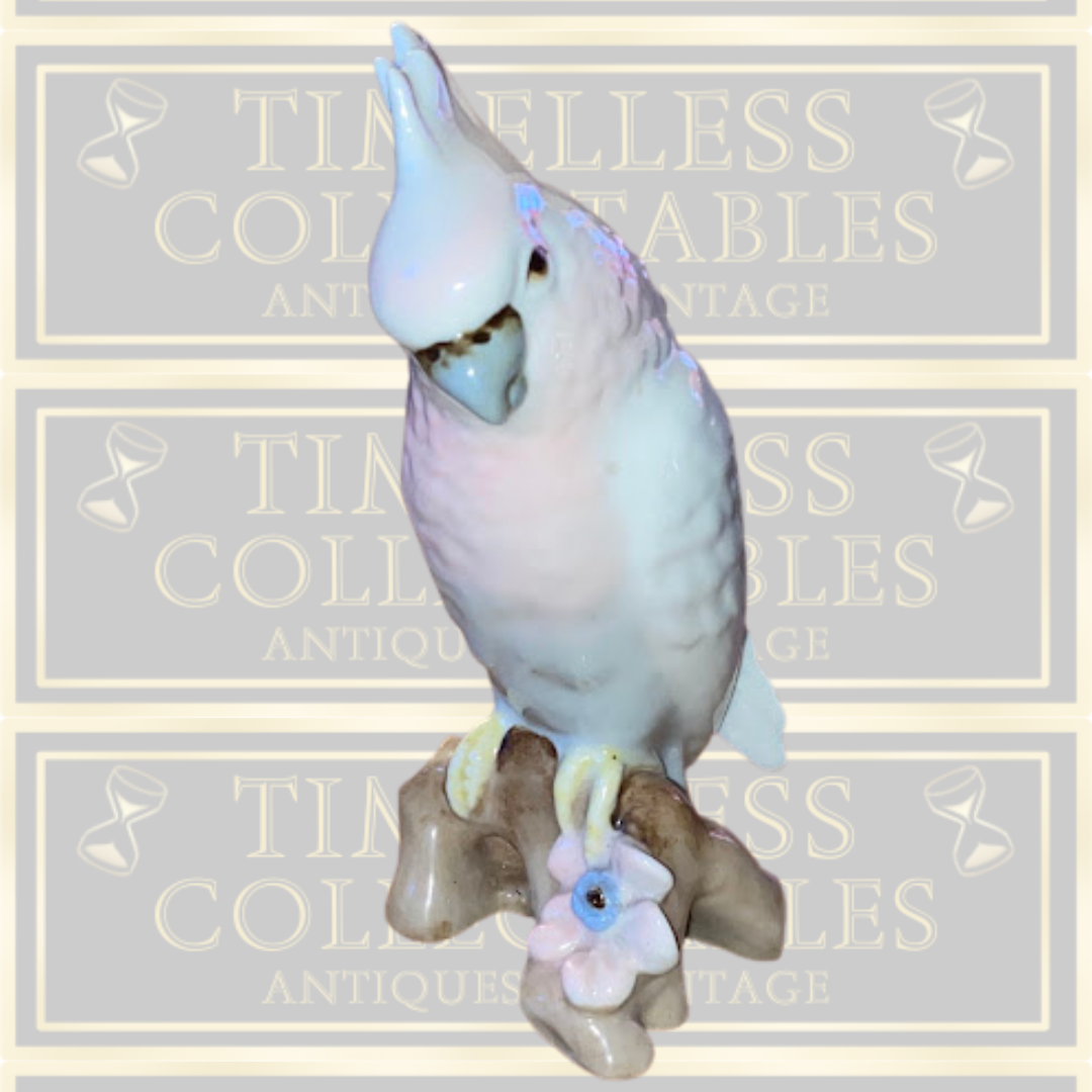 Vintage Pair Royal Dux Porcelain Cockatoo Birds