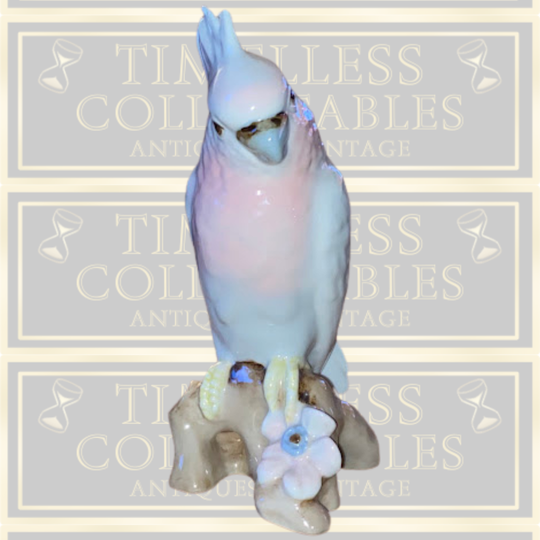 Vintage Pair Royal Dux Porcelain Cockatoo Birds