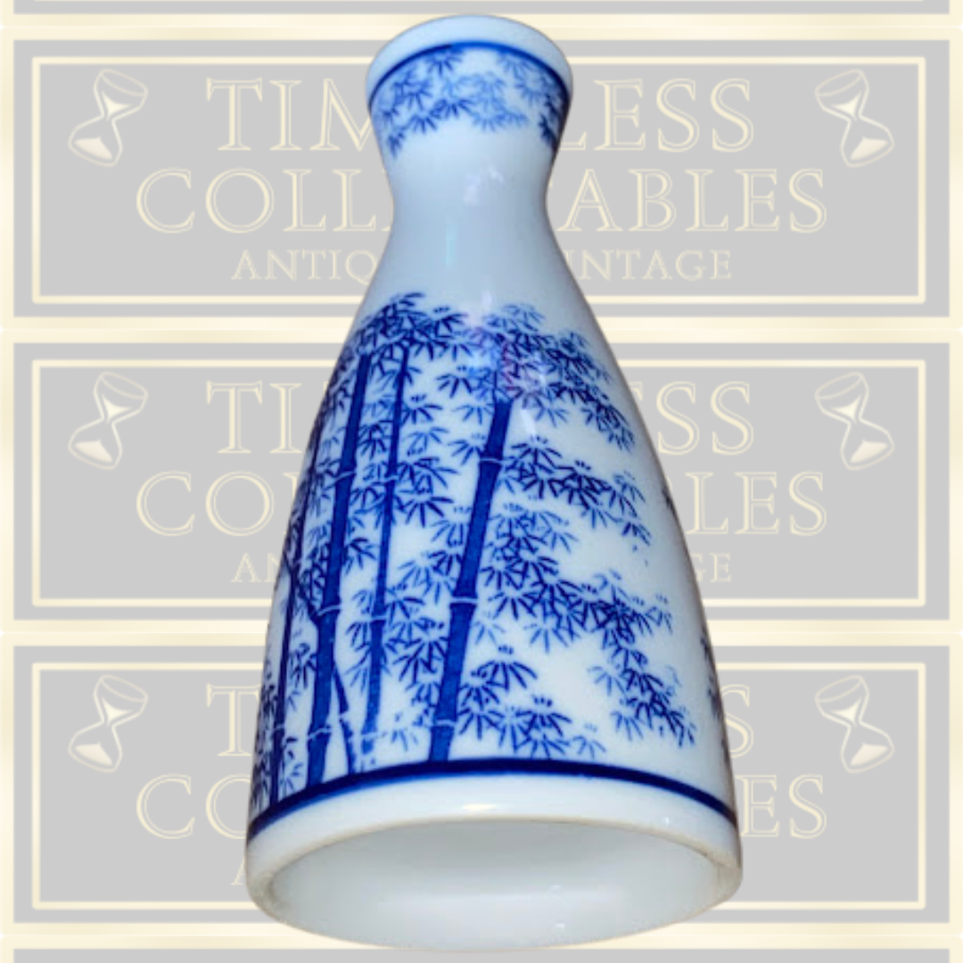 Japanese Porcelain Sake Tokkuri Blue And White Bamboo Design Bottle
