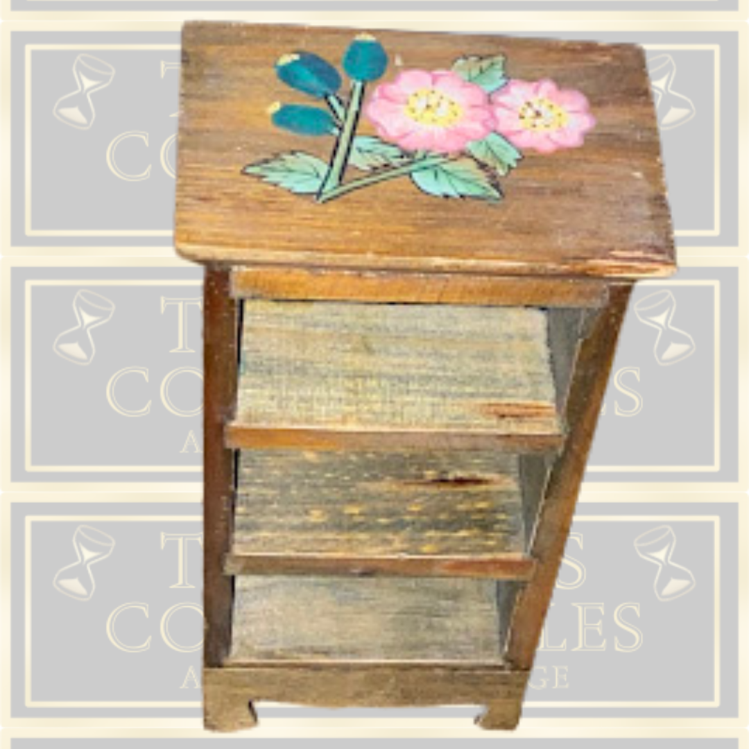 Vintage Miniature Hand-Painted Wooden Folk Art Floral three drawers