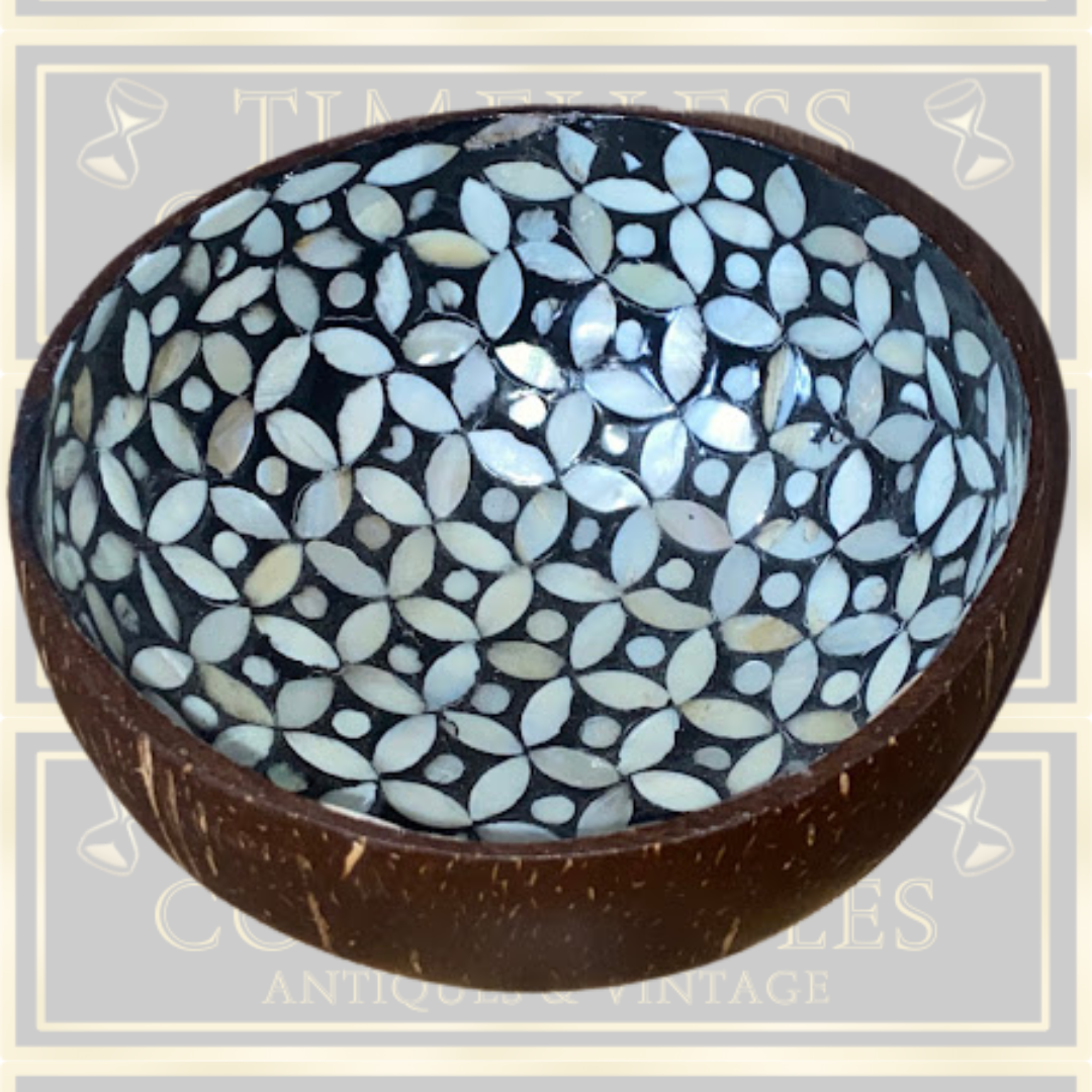 Coconut Mother Pearl Floral Inlay Decorative Bowl