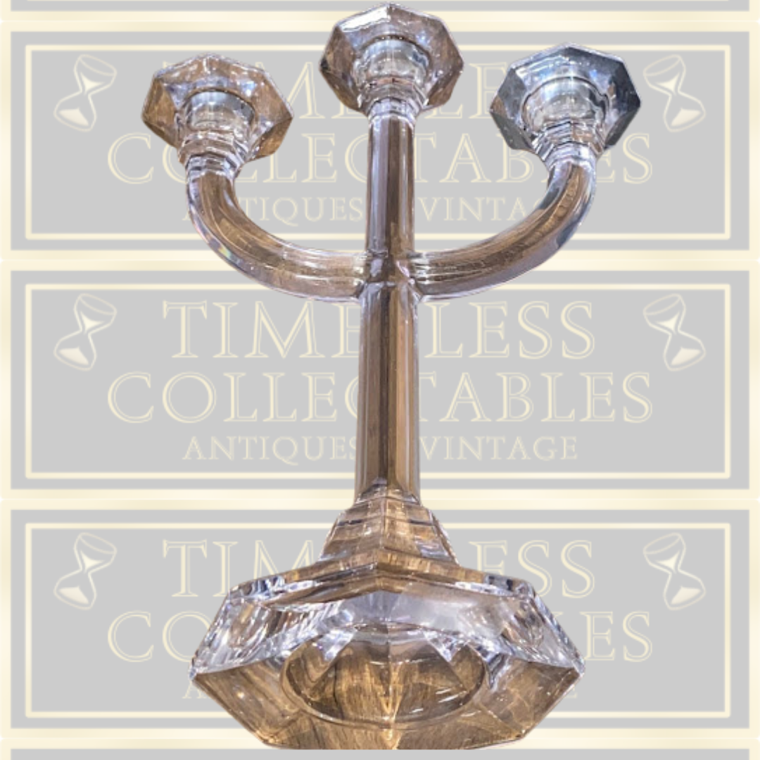 Mid Century Quality Pair Villeroy & Boch Three Arm Crystal Candelabra Signed