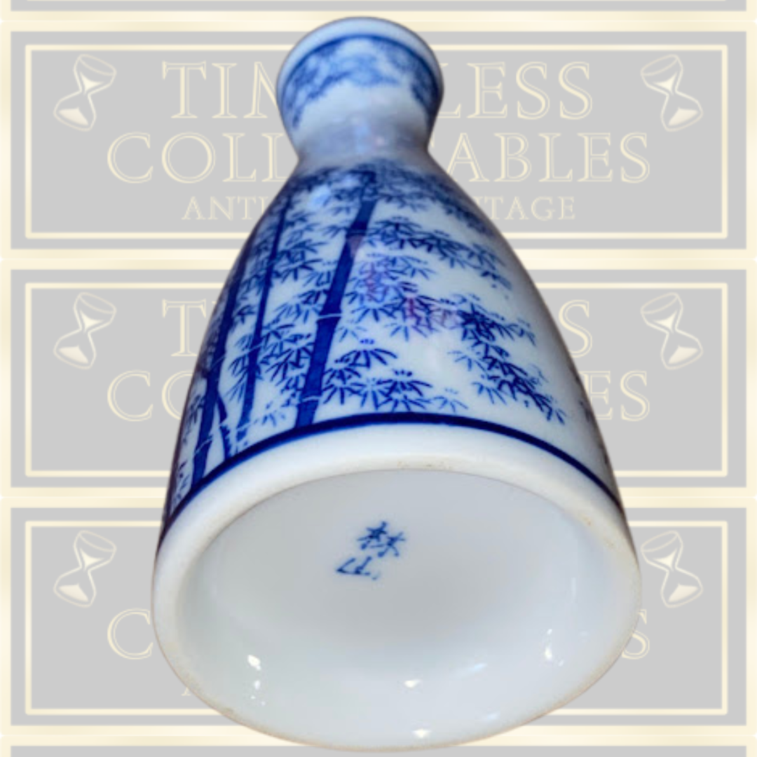 Japanese Porcelain Sake Tokkuri Blue And White Bamboo Design Bottle