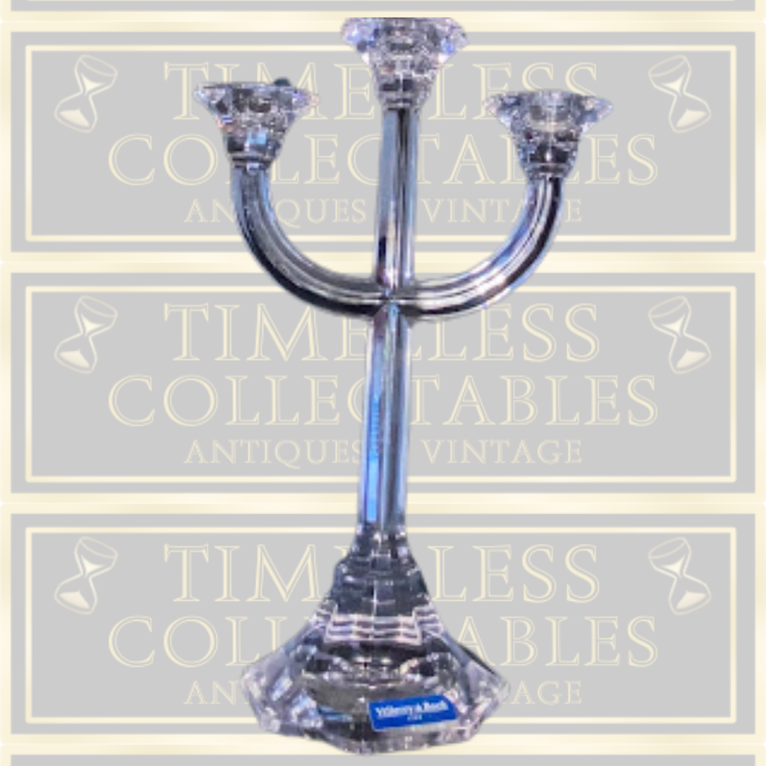 Mid Century Quality Pair Villeroy & Boch Three Arm Crystal Candelabra Signed