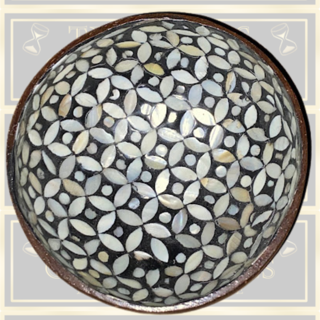 Coconut Mother Pearl Floral Inlay Decorative Bowl