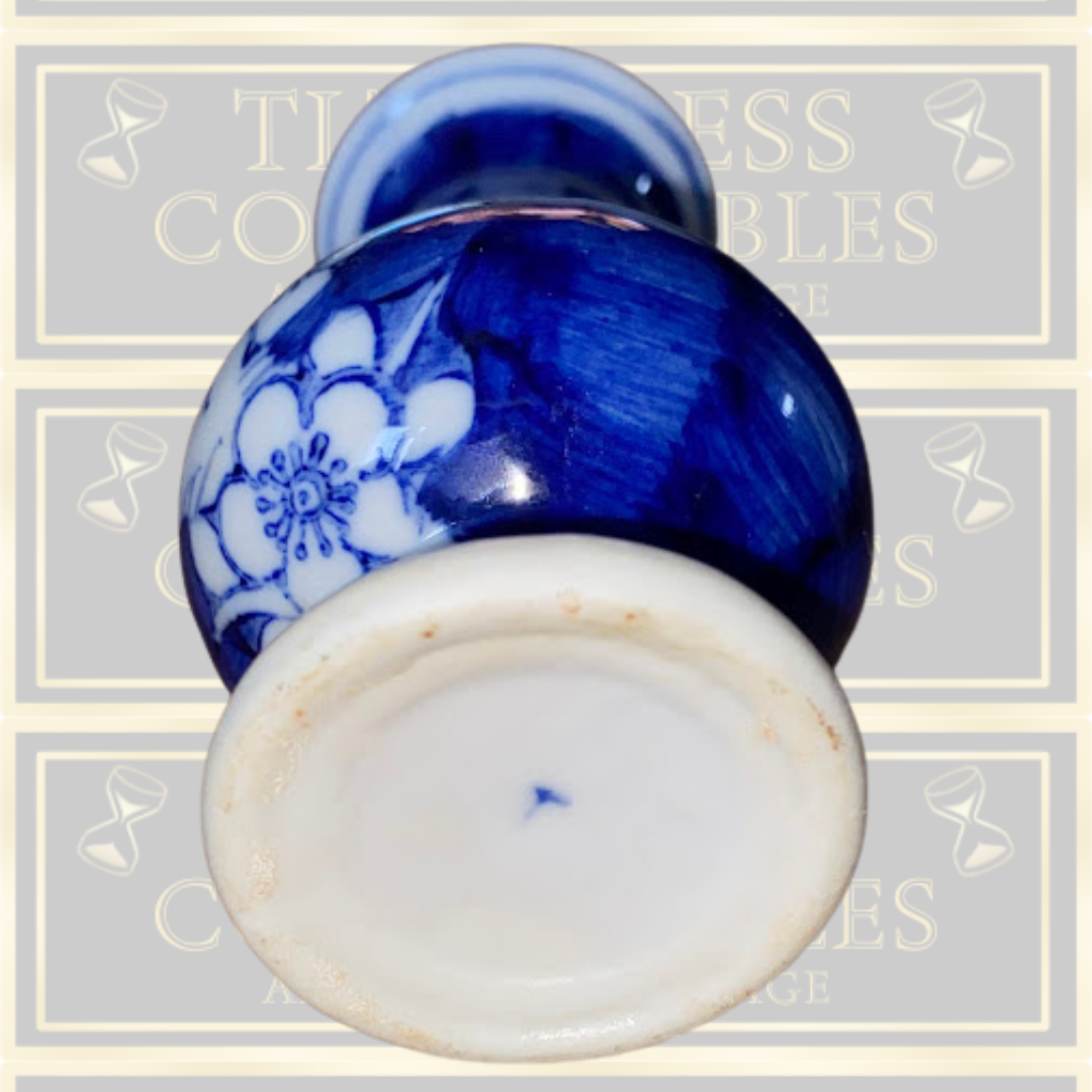 Vintage Chinese Blue & White Mini Porcelain Cherry Blossom Vase