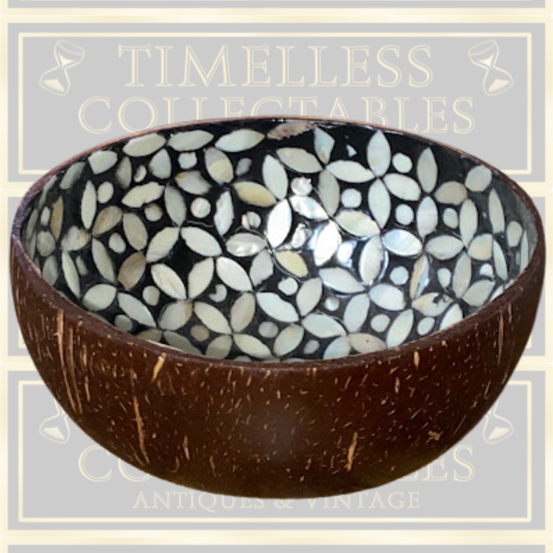 Coconut Mother Pearl Floral Inlay Decorative Bowl