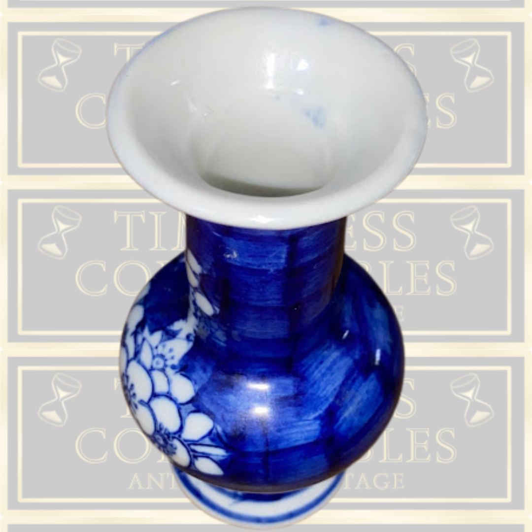 Vintage Chinese Blue & White Mini Porcelain Cherry Blossom Vase