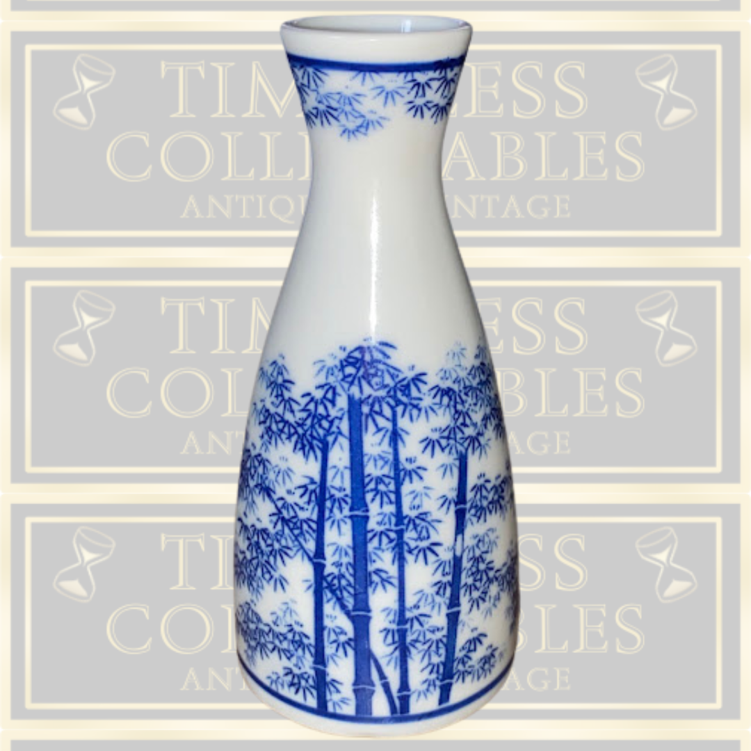 Japanese Porcelain Sake Tokkuri Blue And White Bamboo Design Bottle
