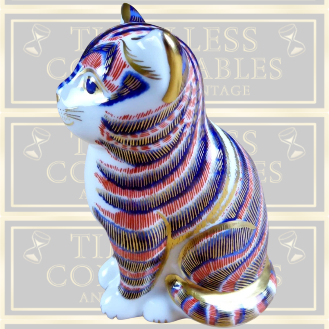 Vintage Royal Crown Derby Imari Tabby Cat Paperweight