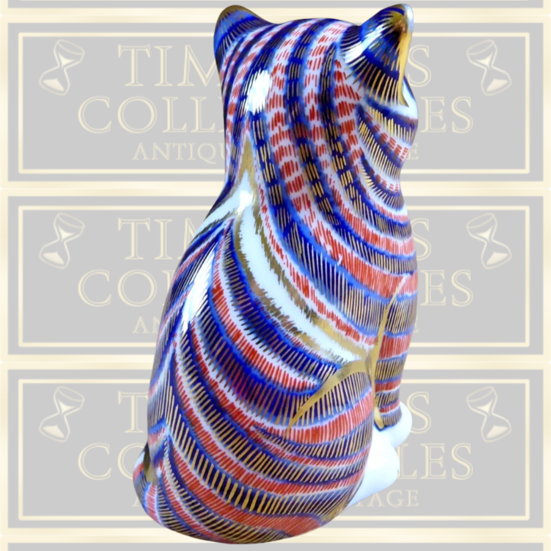 Vintage Royal Crown Derby Imari Tabby Cat Paperweight