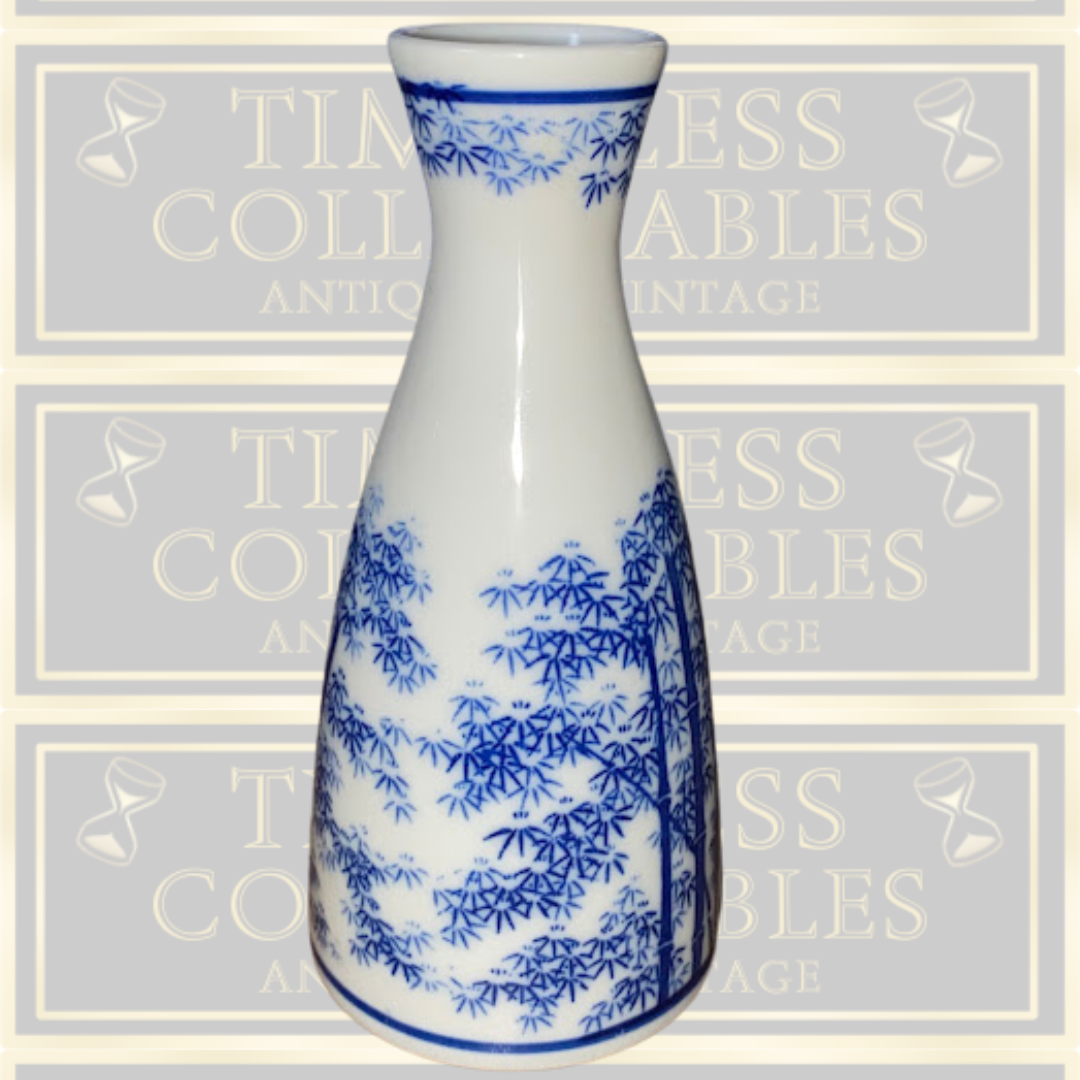 Japanese Porcelain Sake Tokkuri Blue And White Bamboo Design Bottle