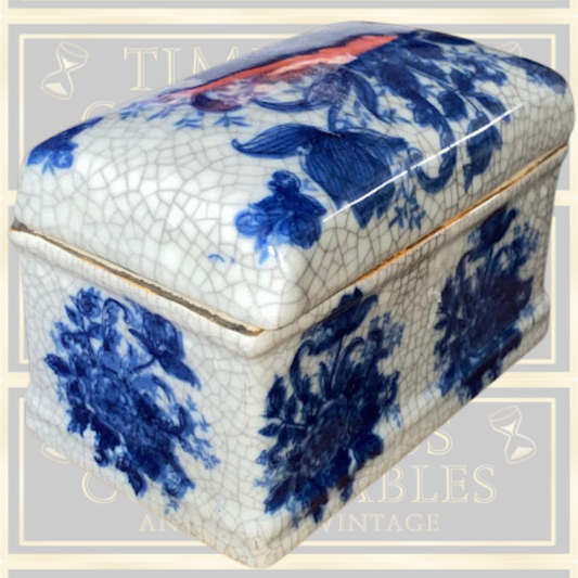 Antique Blue White porcelain Crackle Glaze Lidded Tea Caddy/Box