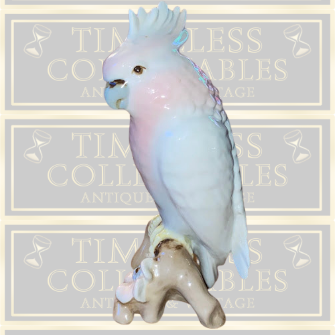 Vintage Pair Royal Dux Porcelain Cockatoo Birds