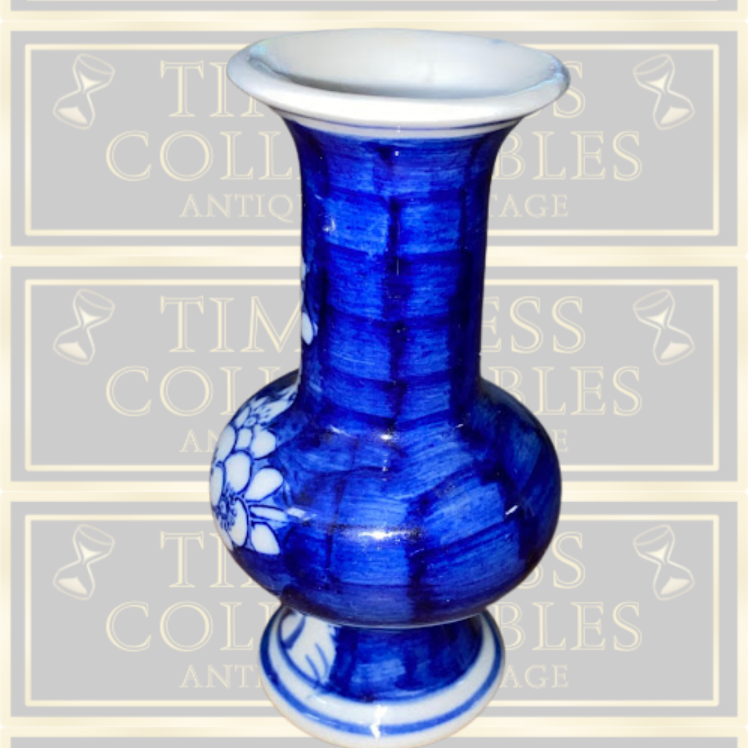 Vintage Chinese Blue & White Mini Porcelain Cherry Blossom Vase