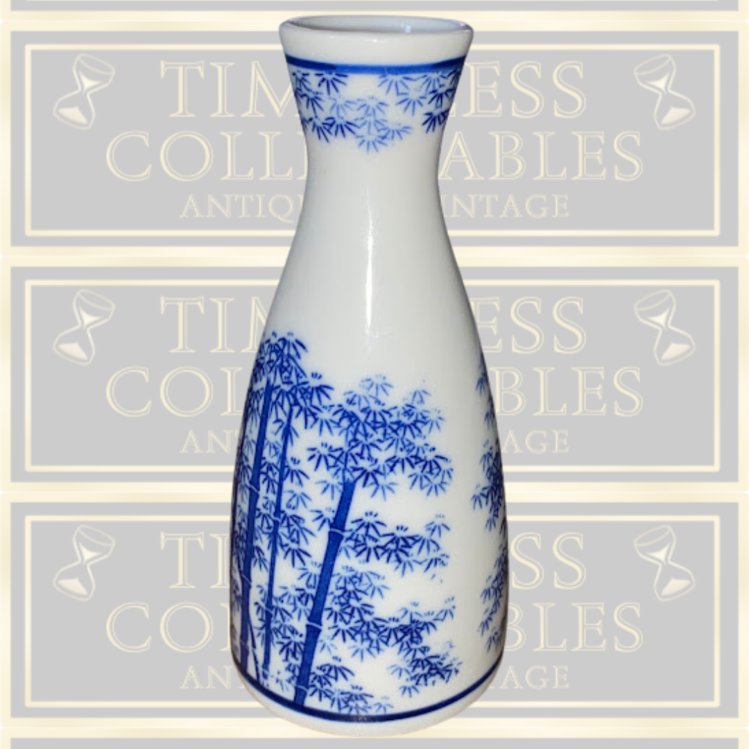 Japanese Porcelain Sake Tokkuri Blue And White Bamboo Design Bottle
