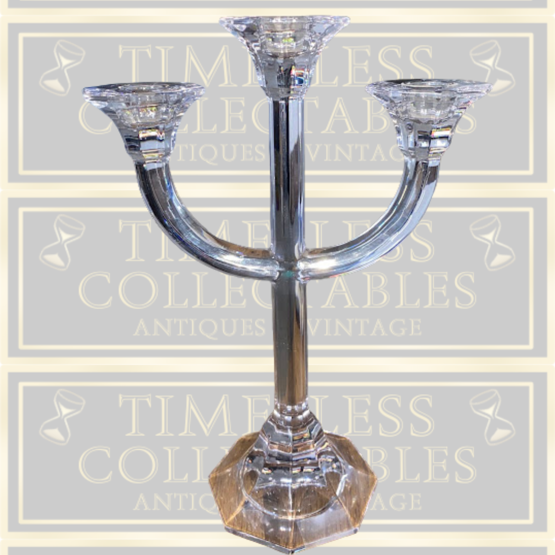 Mid Century Quality Pair Villeroy & Boch Three Arm Crystal Candelabra Signed