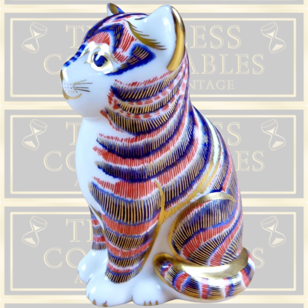Vintage Royal Crown Derby Imari Tabby Cat Paperweight