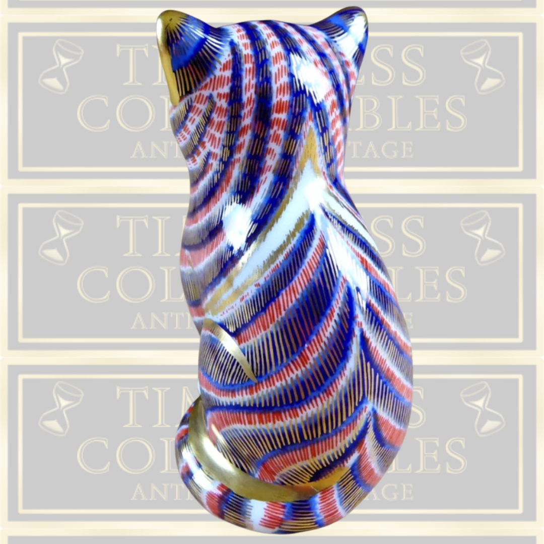 Vintage Royal Crown Derby Imari Tabby Cat Paperweight
