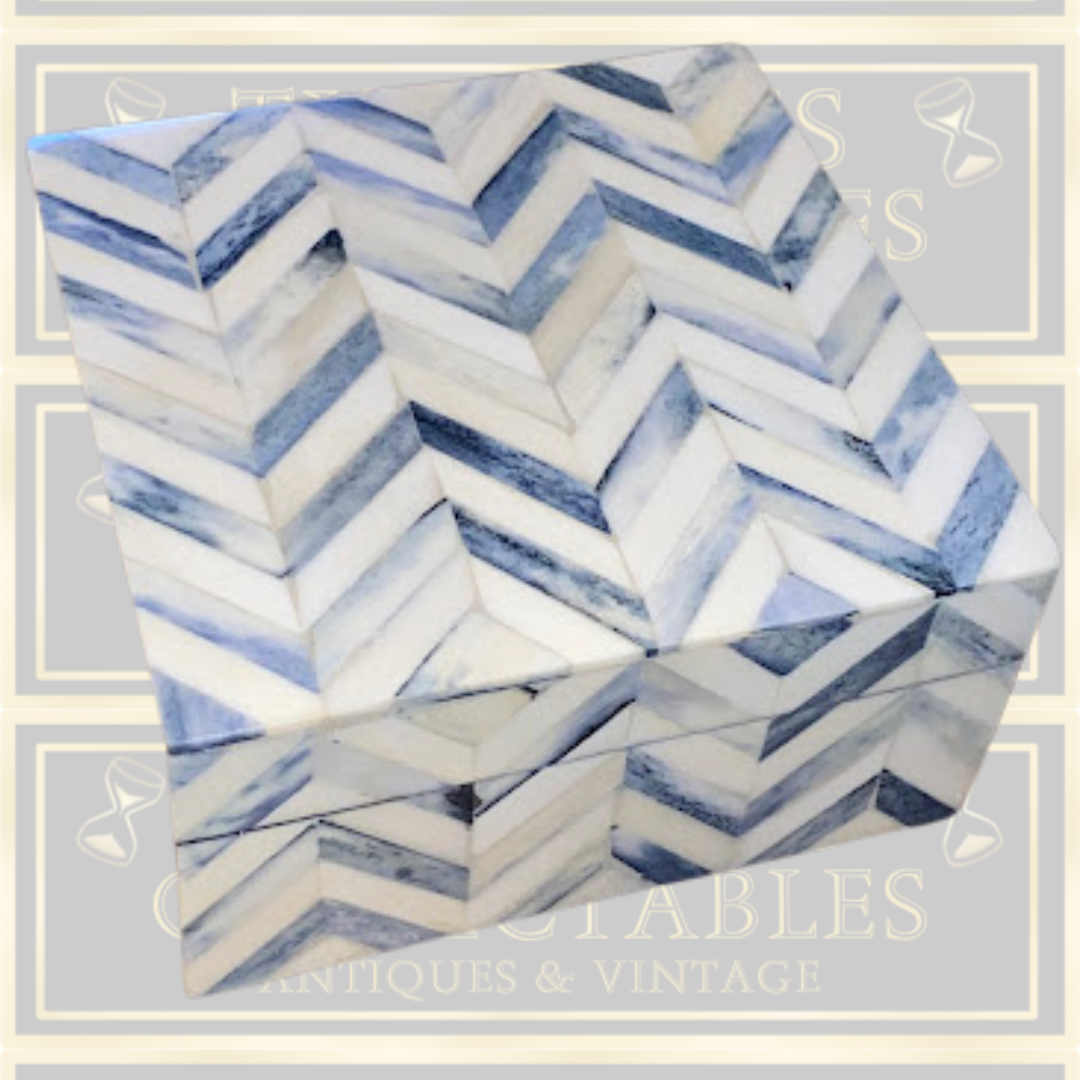 Vintage Chevron Black & White Bone Design storage Jewellery Box