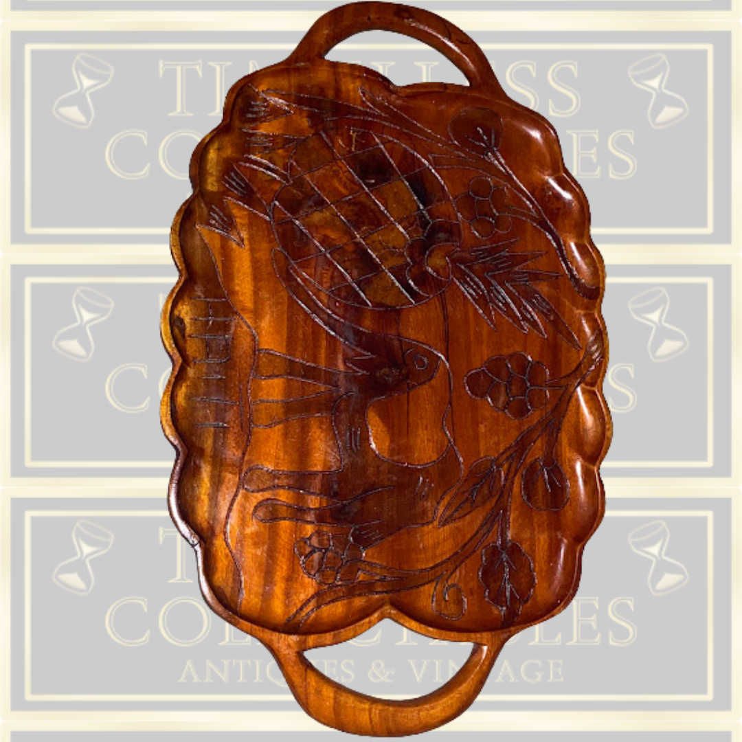Vintage Hand-Carved Monkey Pod Wood Serving Tray