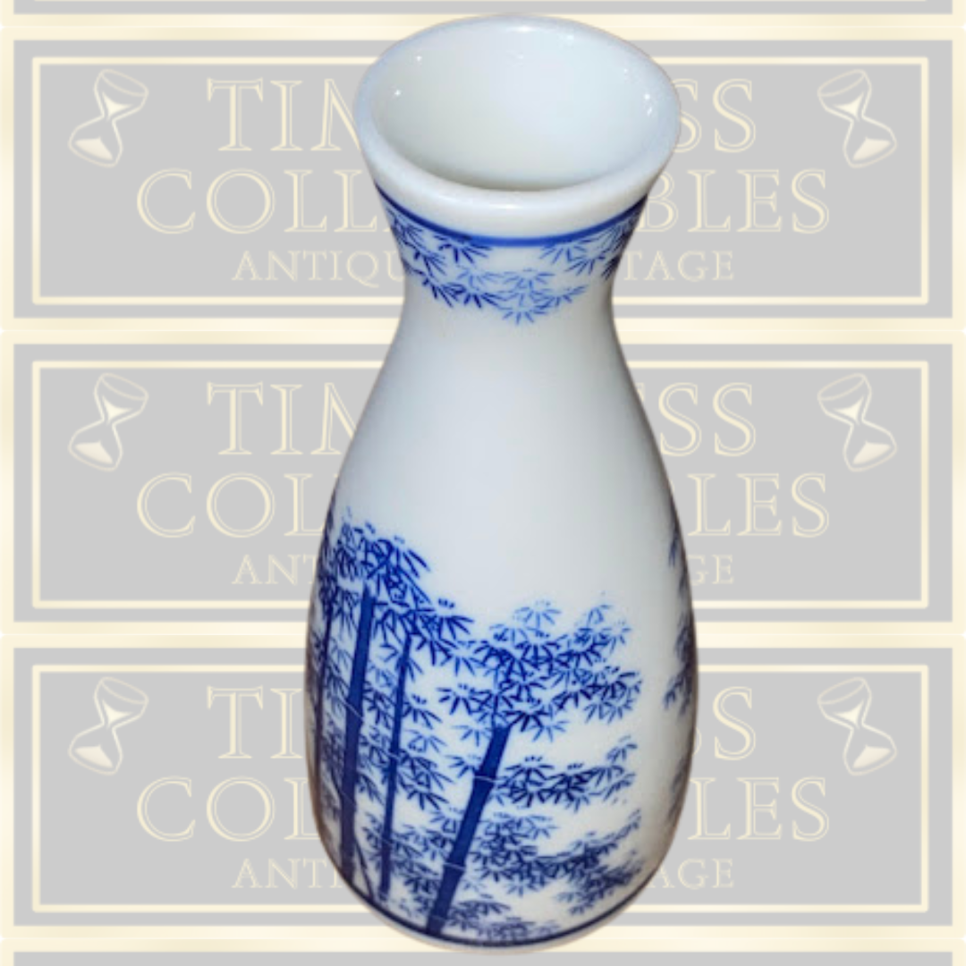 Japanese Porcelain Sake Tokkuri Blue And White Bamboo Design Bottle