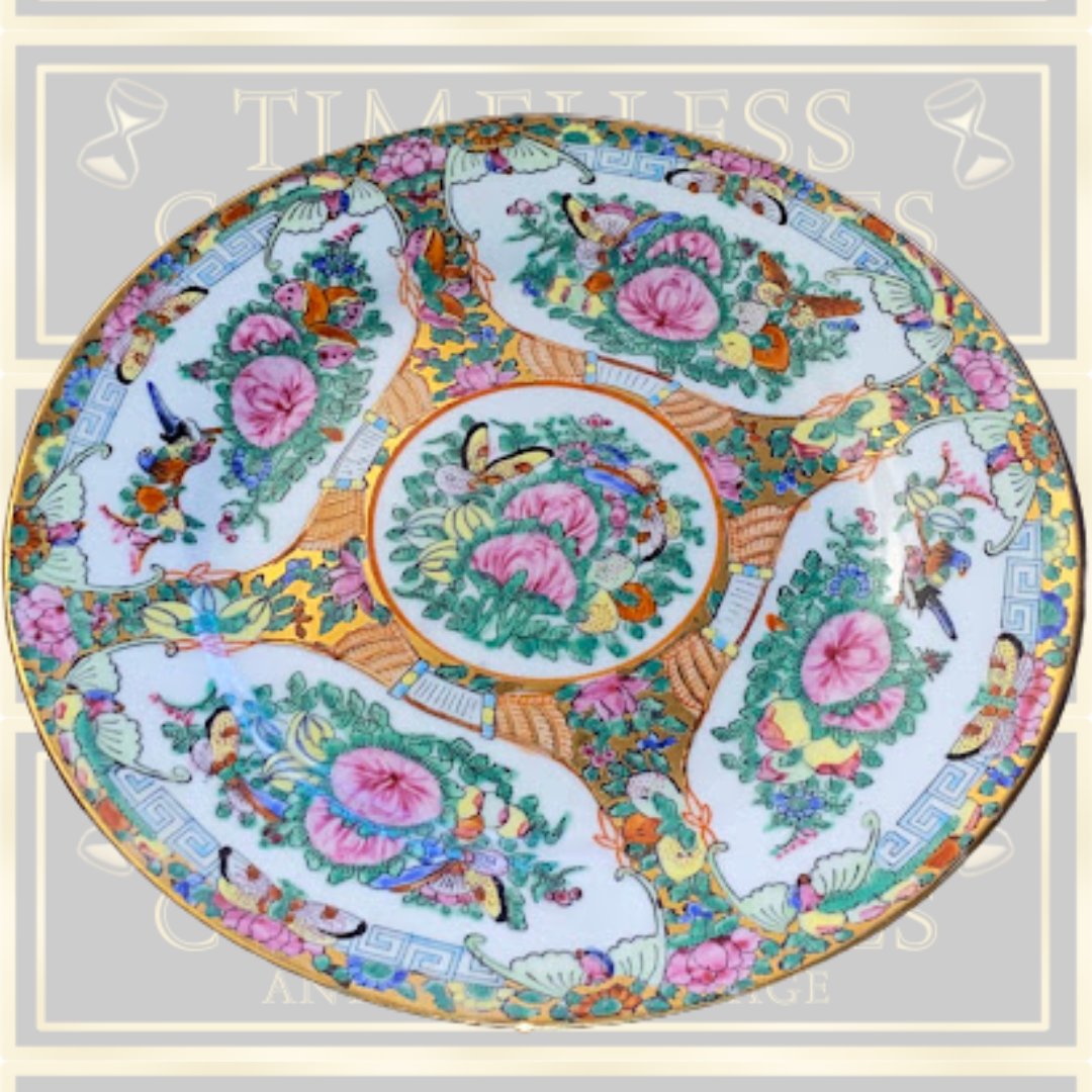 Vintage Famille Rose Hand Painted Porcelain Butterfly & Birds Plate