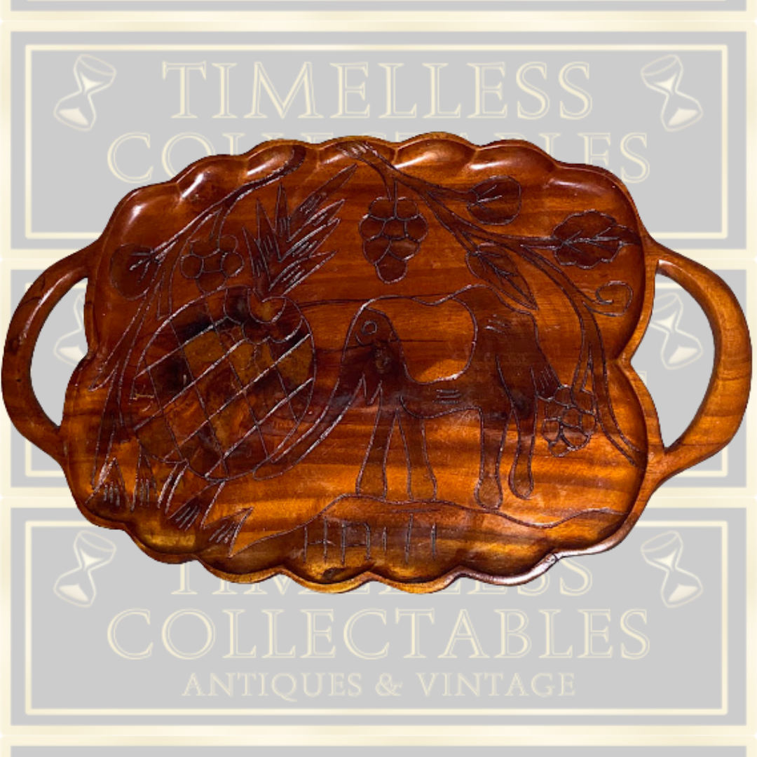 Vintage Hand-Carved Monkey Pod Wood Serving Tray