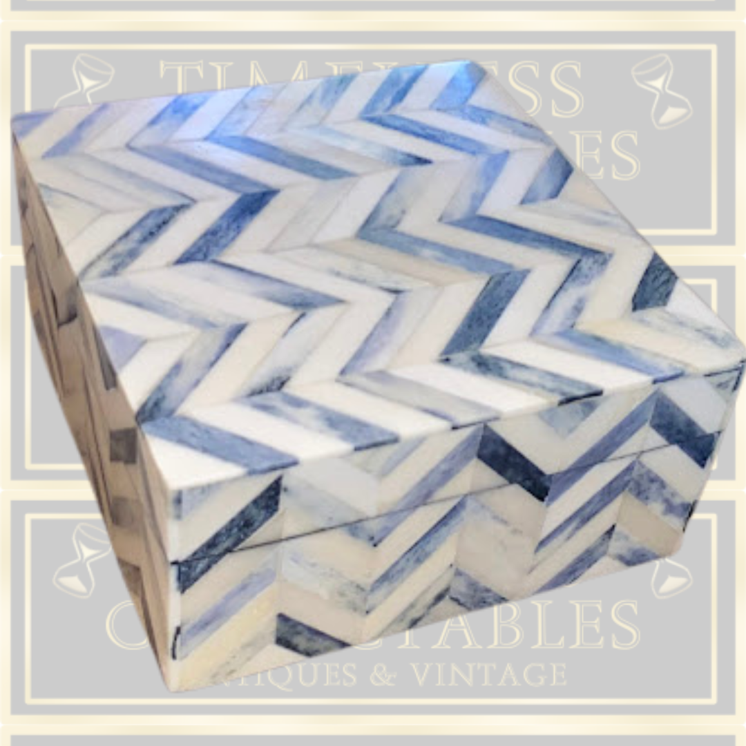 Vintage Chevron Black & White Bone Design storage Jewellery Box