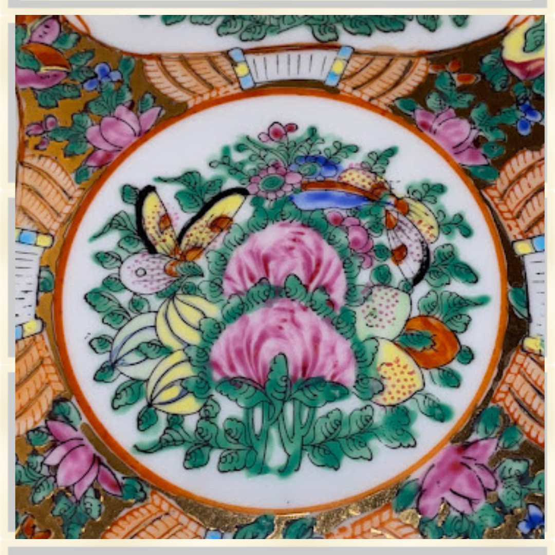Vintage Famille Rose Hand Painted Porcelain Butterfly & Birds Plate
