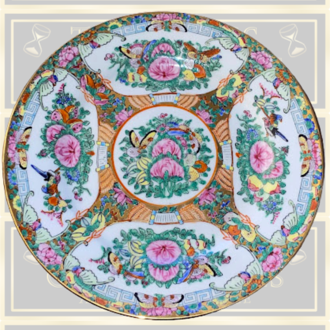 Vintage Famille Rose Hand Painted Porcelain Butterfly & Birds Plate