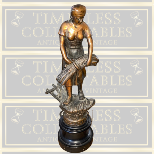 Antique Bronze Spelter French Peasant Woman Statue