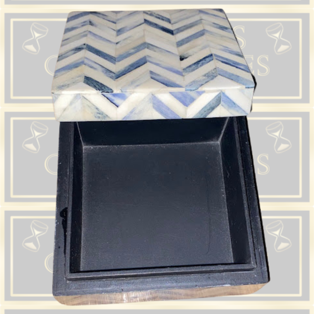 Vintage Chevron Black & White Bone Design storage Jewellery Box