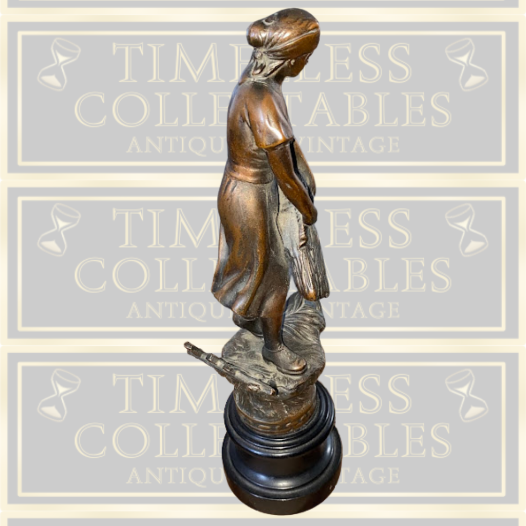 Antique Bronze Spelter French Peasant Woman Statue