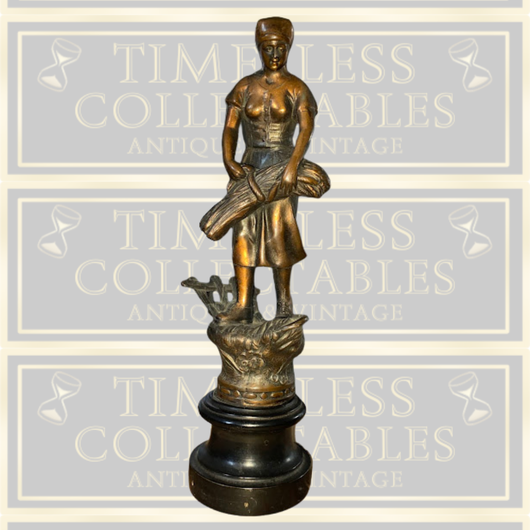 Antique Bronze Spelter French Peasant Woman Statue