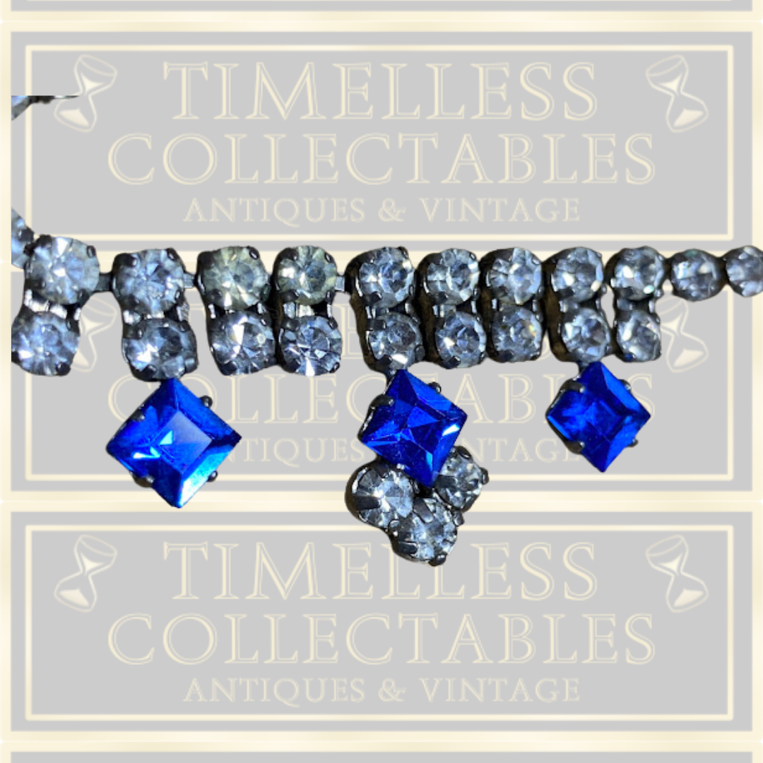 Vintage Crystal Clear Electric Blue Crystal Choker