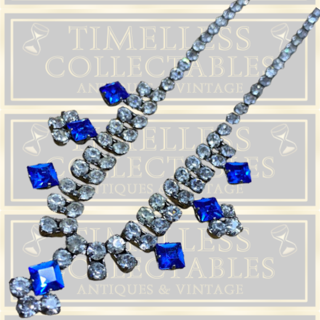 Vintage Crystal Clear Electric Blue Crystal Choker